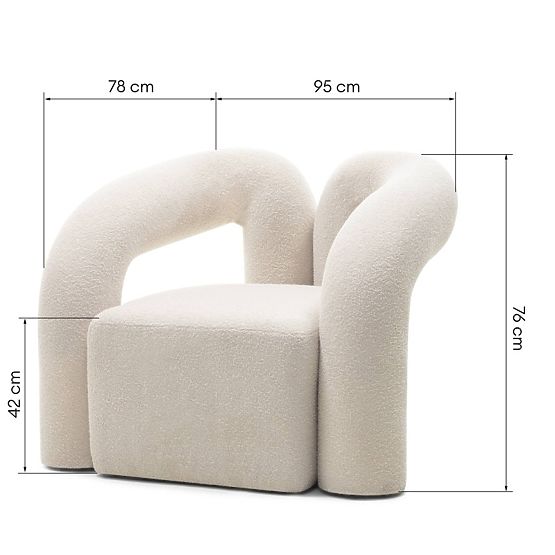 Kárpitozott Merry fotel világos bézs, boucle, lekerekített forma