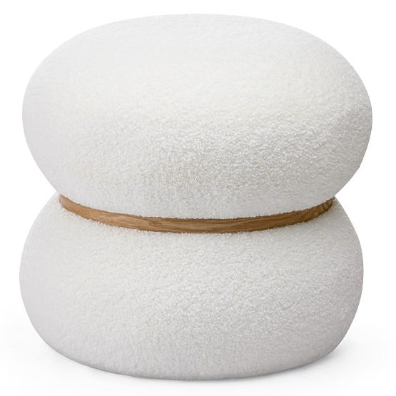 Kárpitozott Muss puff, kerek, fehér, boucle