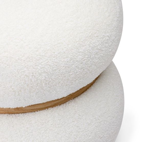 Kárpitozott Muss puff, kerek, fehér, boucle