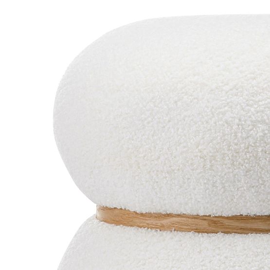 Kárpitozott Muss puff, kerek, fehér, boucle