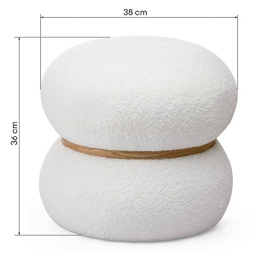 Kárpitozott Muss puff, kerek, fehér, boucle
