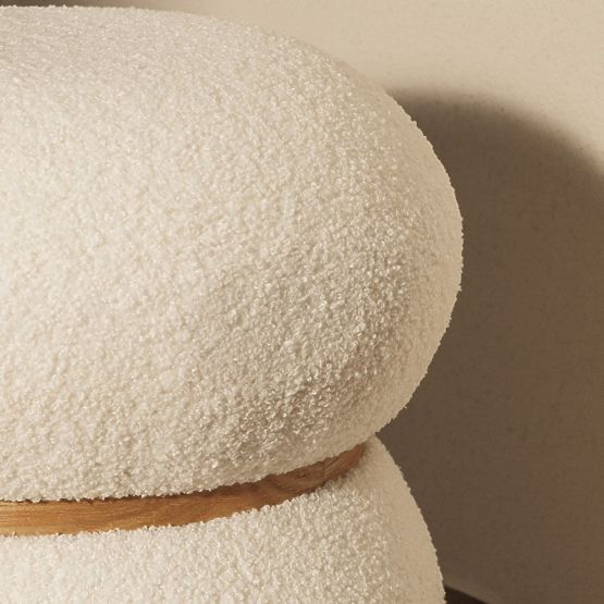 Kárpitozott Muss puff, kerek, fehér, boucle