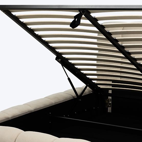 Kárpitozott Nexo ágy 160x200 cm, ráccsal és tárolóval, világos bézs, lekerekített formák