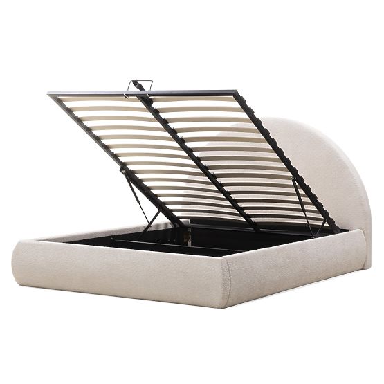 Kárpitozott Orbi ágy 140x200 cm, ráccsal és tárolóval, lekerekített, bézs