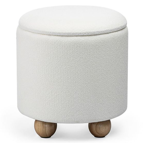 Kárpitozott Pebble puff, tárolóval, kerek, fehér
