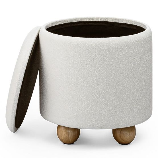 Kárpitozott Pebble puff, tárolóval, kerek, fehér