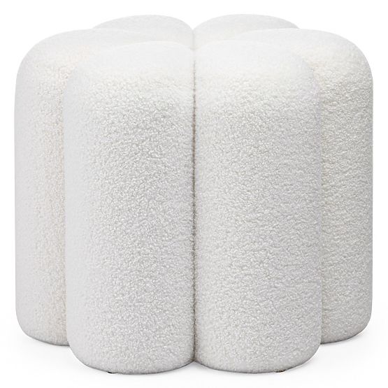 Kárpitozott Quad puff, fehér, boucle