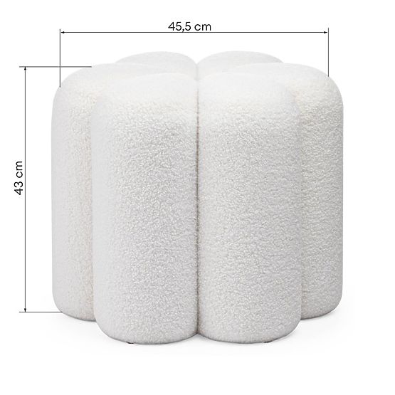 Kárpitozott Quad puff, fehér, boucle