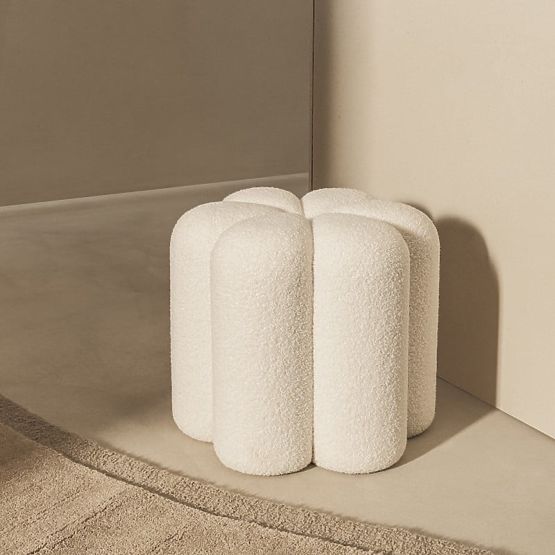 Kárpitozott Quad puff, fehér, boucle