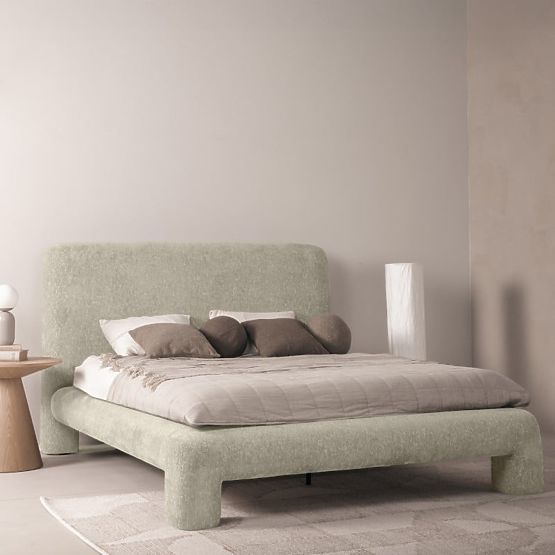 Kárpitozott Rolly ágy 160x200 cm, léccel, lekerekített, világosszürke