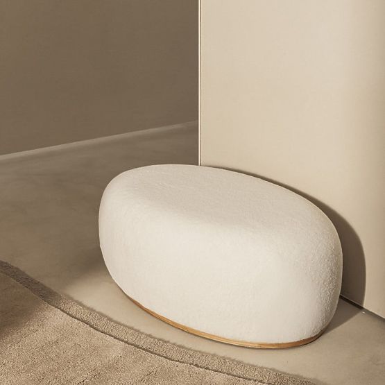 Kárpitozott Stone puff, fehér, lekerekített forma