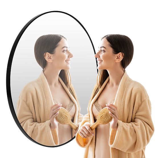 Kerek fali tükör 80 cm függesztett modern fekete alumínium keret ModernHome