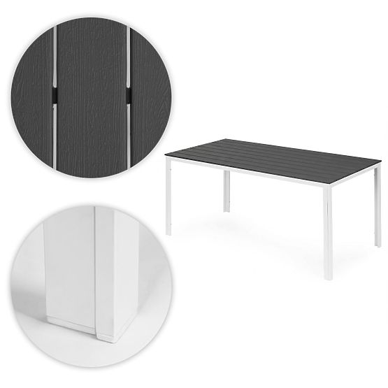 Kerti asztal 6 személy részére 156x78 cm polywood terasz bútor szürke fehér MultiGarden