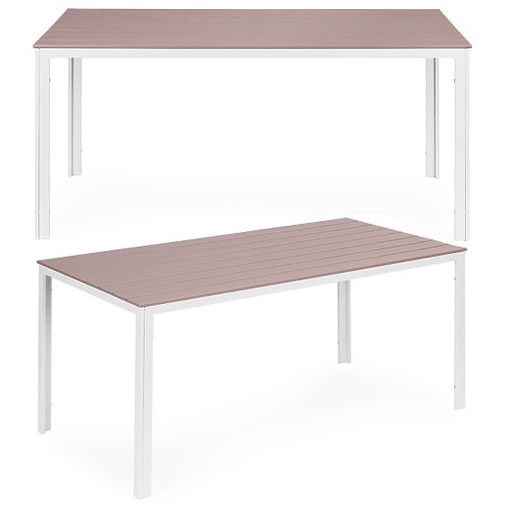Kerti asztal 6 személyre 156x78 cm polywood terasz bútor bézs fehér MultiGarden
