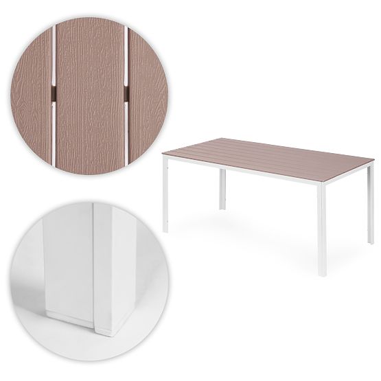 Kerti asztal 6 személyre 156x78 cm polywood terasz bútor bézs fehér MultiGarden