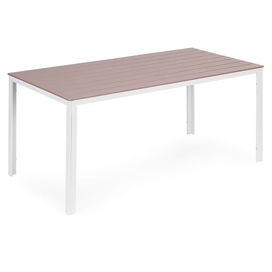 Kerti asztal 6 személyre 156x78 cm polywood terasz bútor bézs fehér MultiGarden