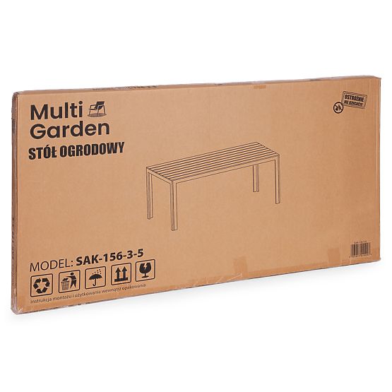 Kerti asztal 6 személyre 156x78 cm polywood terasz bútor bézs fehér MultiGarden