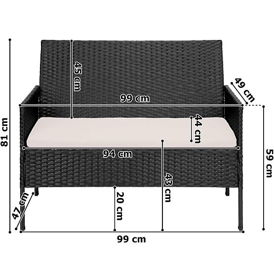 Kerti bútor technorattanból 4 az 1-ben szett MAGNOLIA fekete bézs párnákkal