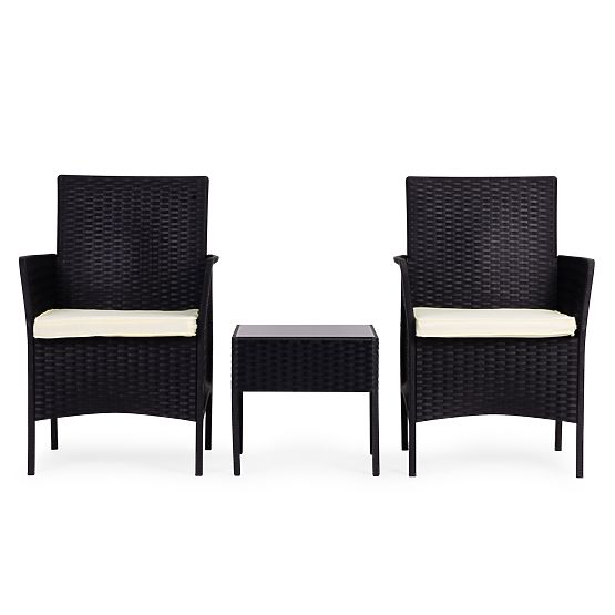 Kerti bútorkészlet 2 fotel + asztal edzett üveg fekete MultiGarden