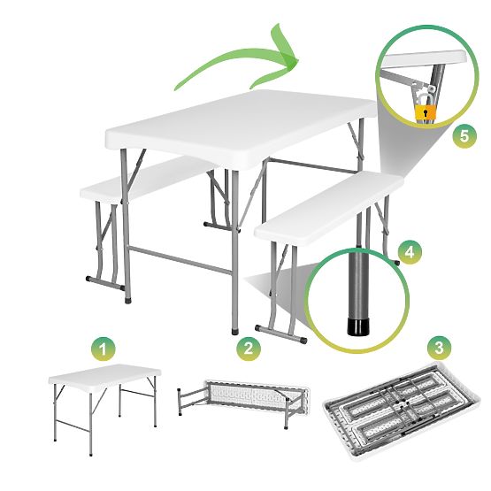 Kerti catering készlet STANLEY asztal + 2 pad