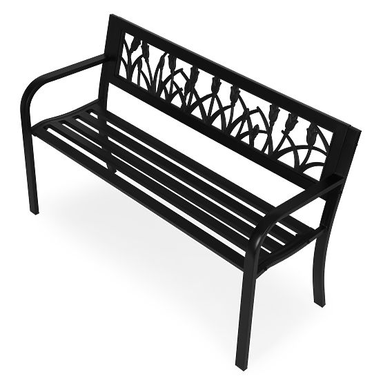 Kerti pad dekoratív háttámlával 120x50 cm fém park fekete MultiGarden