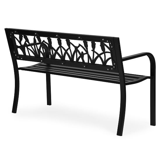 Kerti pad dekoratív háttámlával 120x50 cm fém park fekete MultiGarden