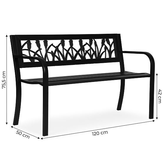 Kerti pad dekoratív háttámlával 120x50 cm fém park fekete MultiGarden
