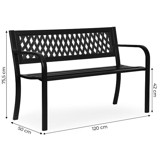 Kerti pad rácsos háttámlával 120x50 cm fém park fekete MultiGarden