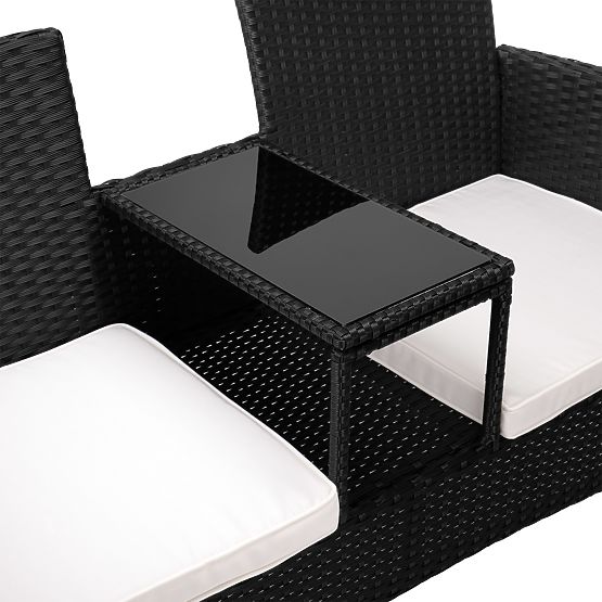 Kerti pad technorattan kanapé CORDOBA fekete bézs párnákkal