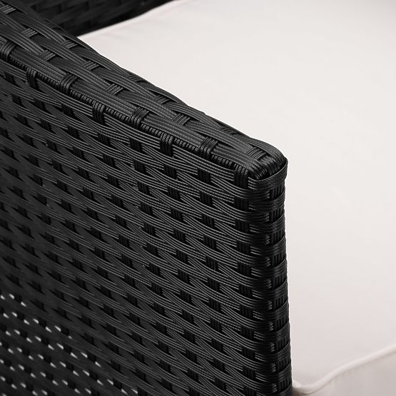 Kerti pad technorattan kanapé CORDOBA fekete bézs párnákkal