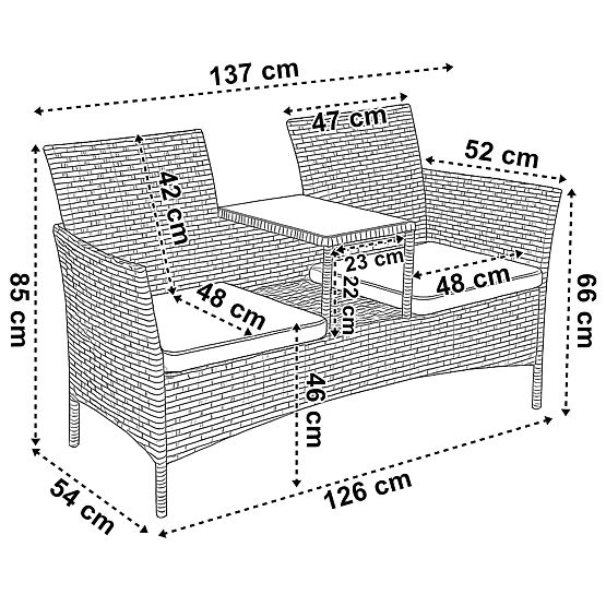 Kerti pad technorattan kanapé CORDOBA fekete bézs párnákkal