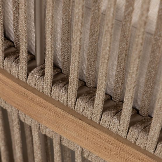 Kerti sarokgarnitúra Vetralla asztallal, fonott, FSC akácfa, teak megjelenés, világos bézs