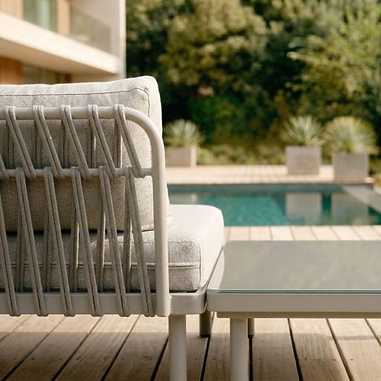 Kerti sarokkanapé asztallal Amarello, alumínium, fonott, világos bézs/bézsszürke