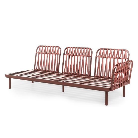 Kerti sarokkanapé asztallal Amarello, alumínium, fonott, világos bézs/bordóbarna