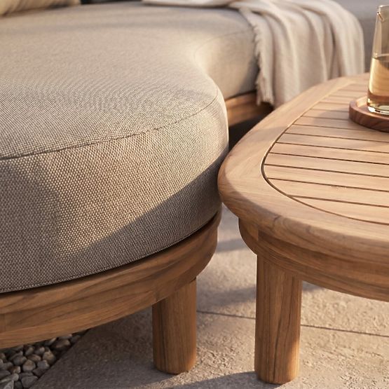 Kerti sarokkanapé asztallal Summerland, akácfa, teak megjelenés, barnásszürke, ívelt forma