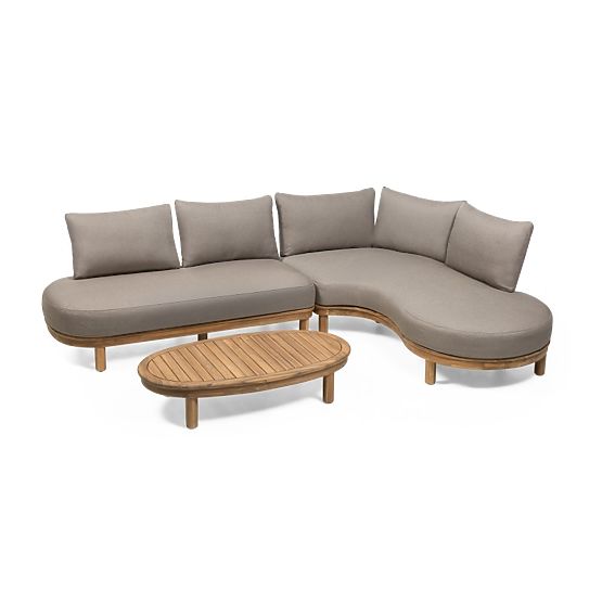 Kerti sarokkanapé asztallal Summerland, akácfa, teak megjelenés, barnásszürke, ívelt forma