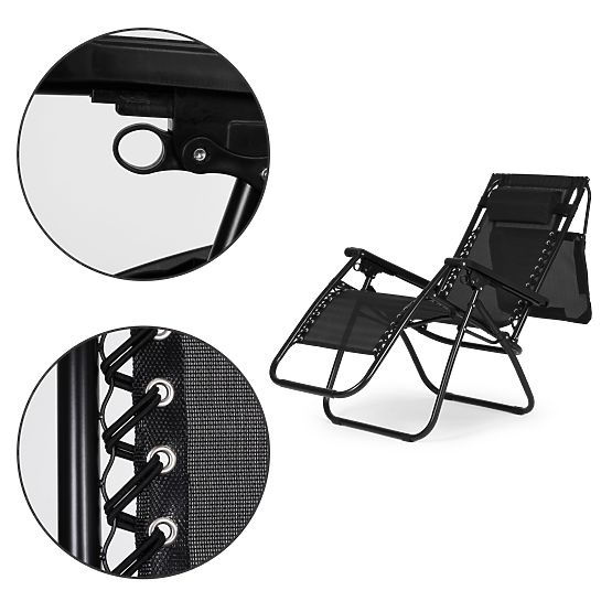 Kerti strand nyugágy állítható háttámlával és mozgatható tetővel Modernhome - fekete