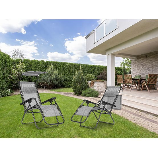 Kerti strand nyugágy állítható háttámlával és mozgatható tetővel Modernhome - szürke