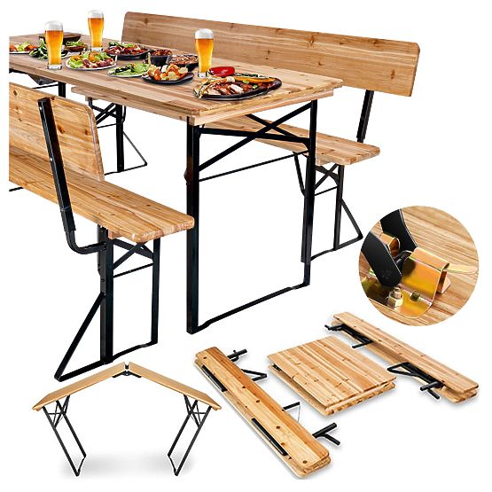 Kerti szett acél-fa PORTER 170 cm asztal + 2 pad