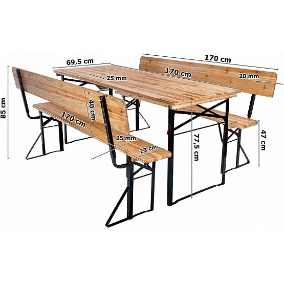 Kerti szett acél-fa PORTER 170 cm asztal + 2 pad