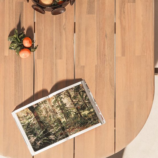 Kerti szett Satori II, 240 cm-es asztal + 8 szék, FSC akácfa, teak megjelenés, bézs, lekerekített