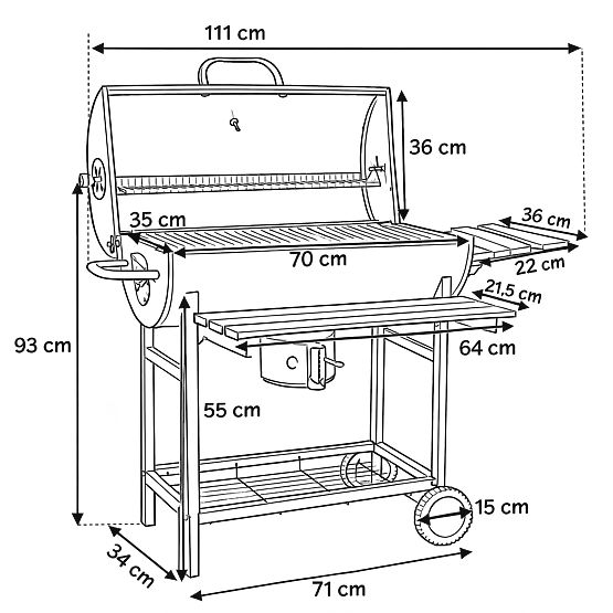 Kerti szögletes grill 2 rács hamutartó BAREL WOOD