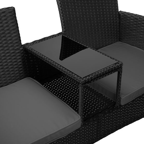 Kerti technorattan pad CORDOBA fekete szürke párnákkal