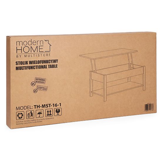 Kihúzható dohányzóasztal felnyitható lappal 90 cm tárolóhely polc sonoma tölgy ModernHome