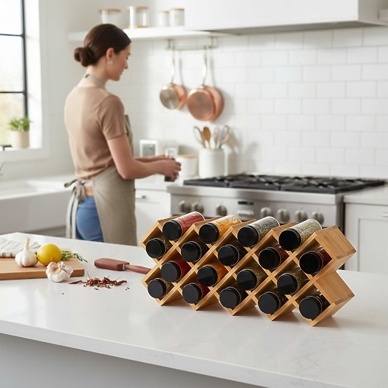 KOCHEN Bambusz fűszertartó állvány 18 üveggel