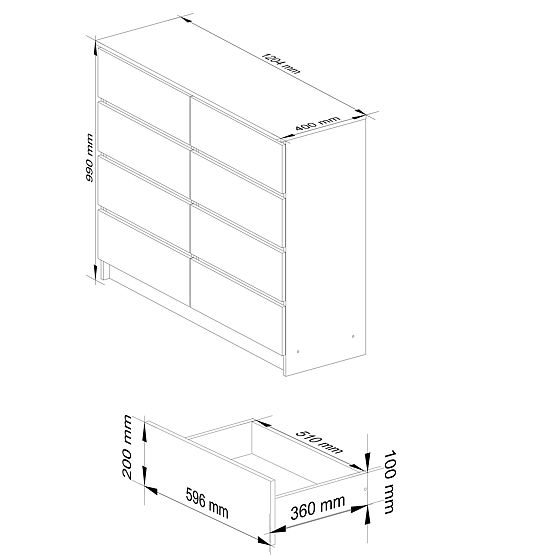 KOMÓD K 120 cm 8 FIÓK PK SONOMA TÖLGY