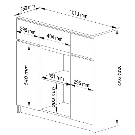 KOMÓD K100 2D 3SZ 1P PK BETON