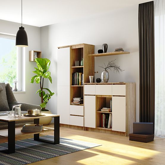 KOMÓD K100 2D 3SZ 1P PK SONOMA TÖLGY / FEHÉR