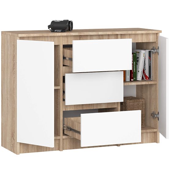 KOMÓD K100 2D 3SZ PK SONOMA TÖLGY / FEHÉR