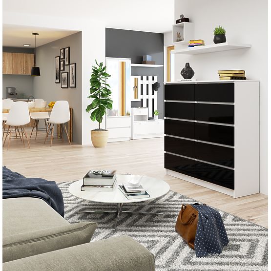 KOMÓD K120 10FIÓK CLP PK FEKETE FÉNYES